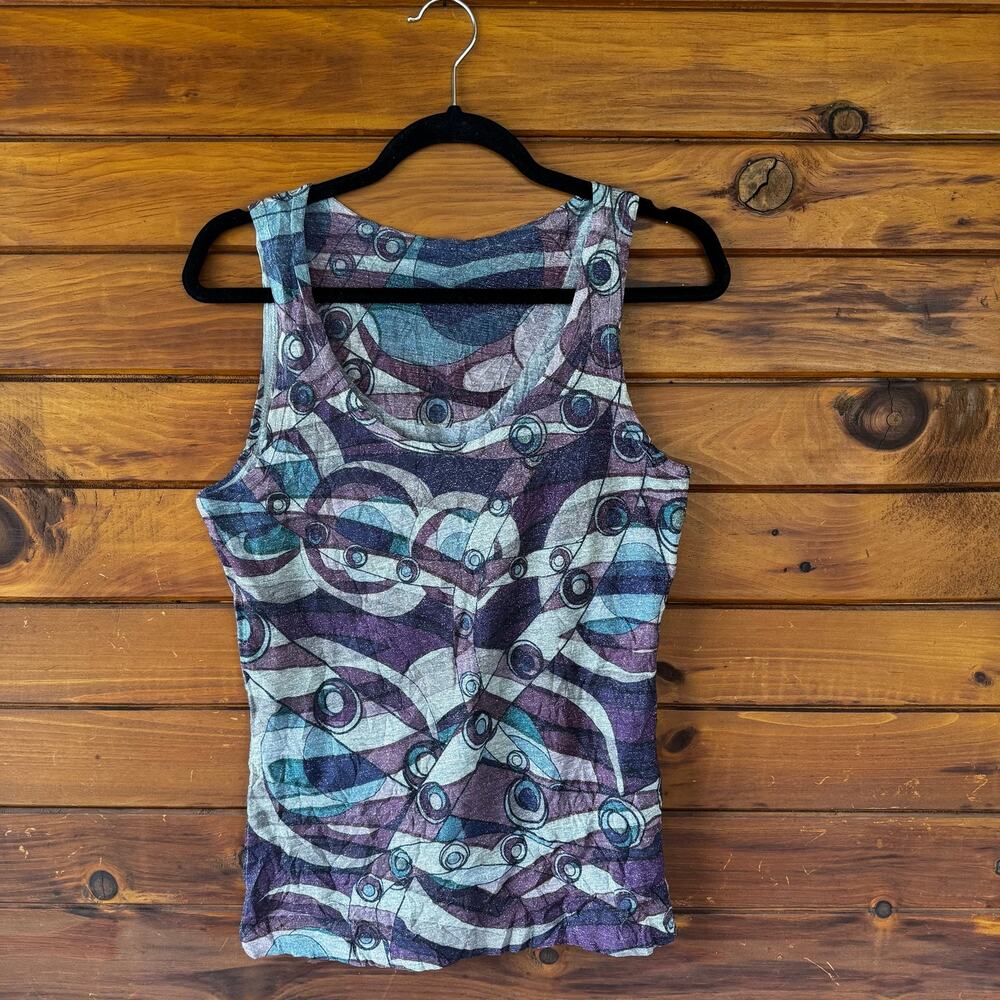 VINTAGE | Y2K Festival Pucciesque Print Lurex Scoop Neck Tank Top Size Small